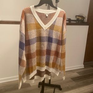 XL multi color houndstooth v neck sweater